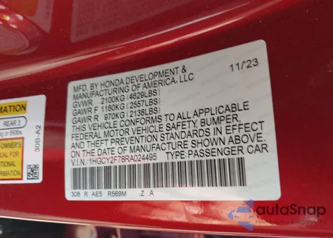 2024 Honda Accord Hybrid Sport-L z USA, uszkodzony, nr VIN 1HGCY2F78RA024495